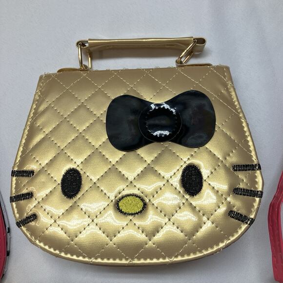 Hello Kitty Clutch Purses Small Bag With Extra Strap (3) Gold Pink White 7” X 7” - Picture 3 of 12